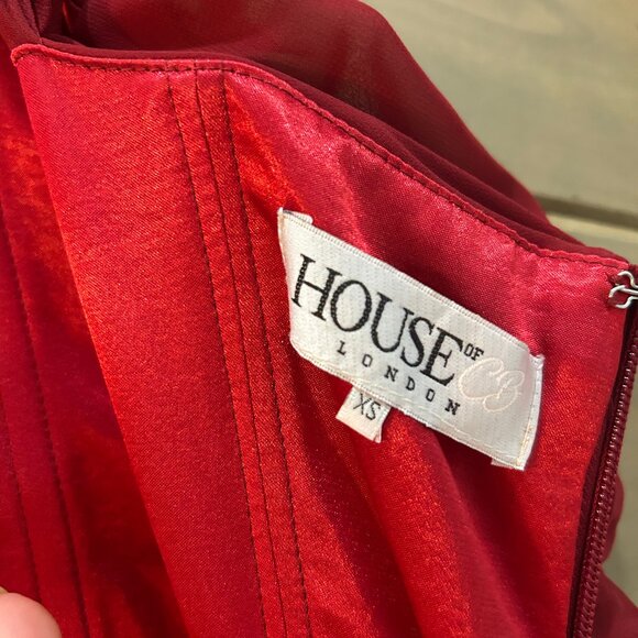 House of CB Carlotta Wine Ruched Draped Chiffon Dress - Picture 8 of 8